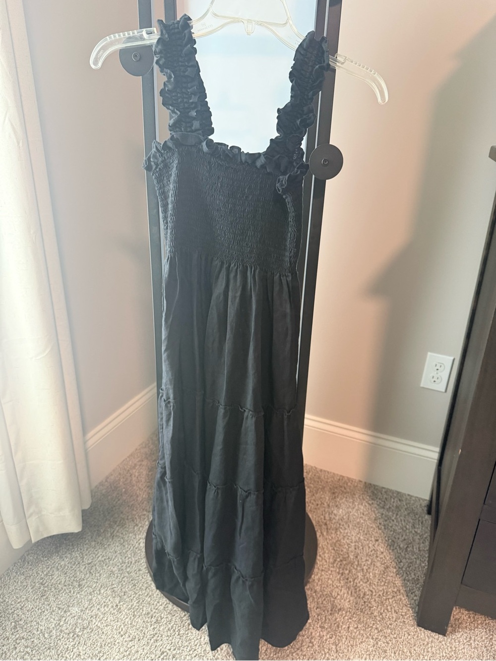 Quince Black Ruffle Strap Smocked Maxi Dress